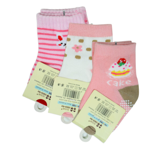 Ankle Length Anti Skid Socks, Pack of 3 - Pink Shade-24427