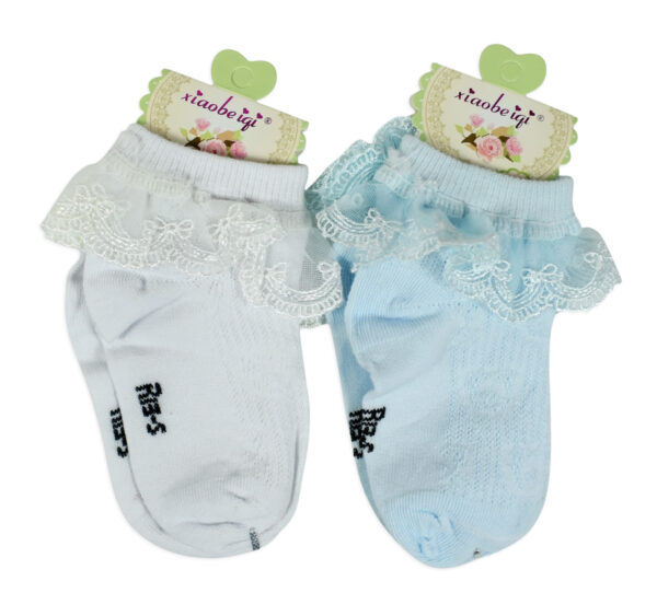 Ankle Length Fancy Freel Socks, Pack of 2 - White/Blue-0