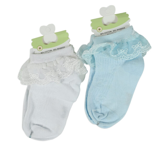 Ankle Length Fancy Freel Socks, Pack of 2 - White/Blue-24450