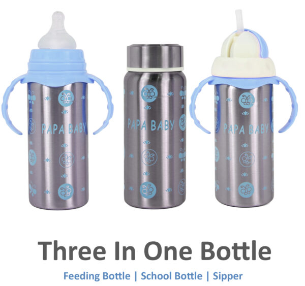 Papa Baby Multipurposable Steel Feeding Bottle - Blue-0