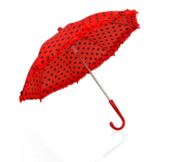 Polka Dot Printed Umbrella, Solid Color - Red-24400