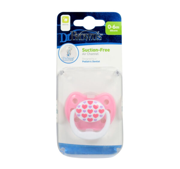 Dr Browns Suction Free Silicone Orthodontic Soother Stage 1 - Pink-0