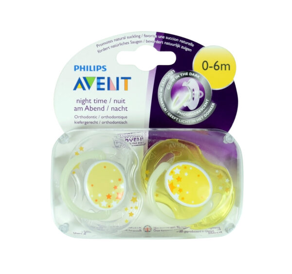 Philips Avent Night Time Baby Pacifier Yellow (0-6M) - Twins Packed-0