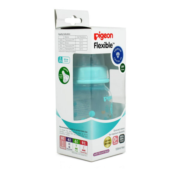 Pigeon Printed Polypropylene Flexible Feeding Bottle Aqua with Peristaltic 2 Nipples - 120 ml-25430