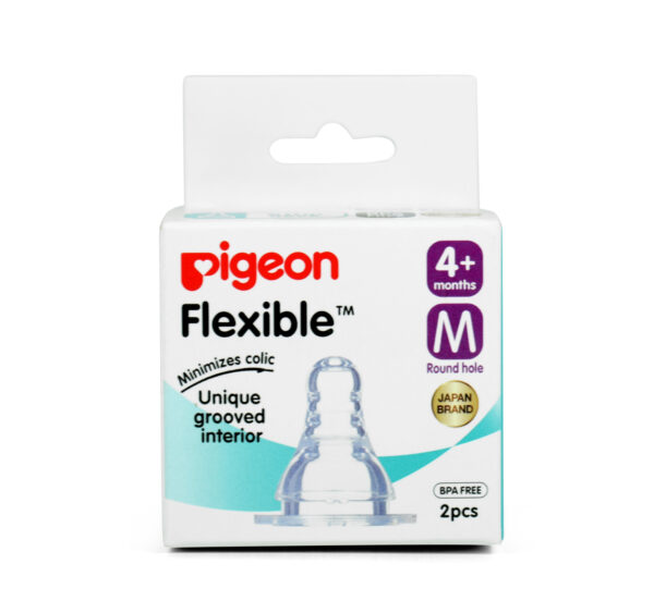 Pigeon Flexible Medium Size Nipple For Slim Neck, Round Hole (4M+) - Pack of 2-0