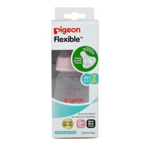 Pigeon Polypropylene Flexible Feeding Bottle Pink with Peristaltic 2 Nipples - 120 ml-0