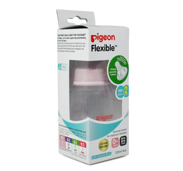 Pigeon Polypropylene Flexible Feeding Bottle Pink with Peristaltic 2 Nipples - 120 ml-28119