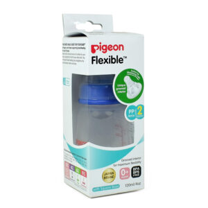 Pigeon Polypropylene Flexible Feeding Bottle Blue with 2 Peristaltic Nipples - 120 ml-28121