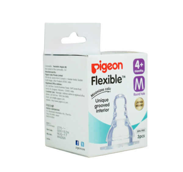Pigeon Flexible Medium Size Nipple For Slim Neck, Round Hole (4M+) - Pack of 3-25461