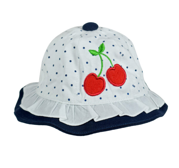 Cherry Applique Girls Fancy Summer Hat - White/Blue-0