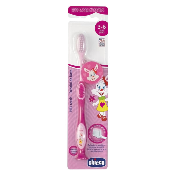 Chicco Milk ToothBrush For Kids 3 to 6 Years, Pink-0