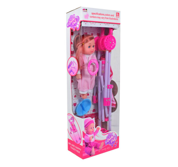 12 Inch Lovely Doll with Stroller - Pink-26214