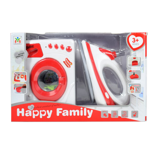 Kids Pretend Play, Washing Machine & Iron Set - Red-0