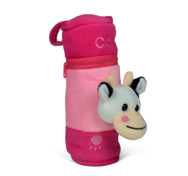 Feeding Bottle Cover With Cow Plush Toy - Pink-0