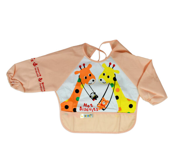 Full Sleeve Cotton Feeding Eating Bib Apron - Orange-0