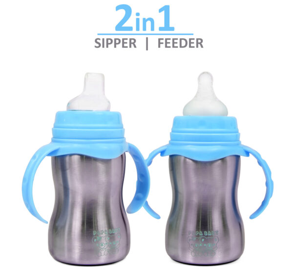 Papa Baby 2 in 1 Steel Feeding Bottle cum Spout Sipper - Sky Blue-0