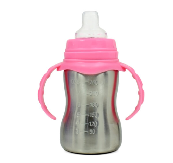 Papa Baby 2 in 1 Steel Feeding Bottle cum Spout Sipper - Pink-27735