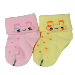 New Born Baby Socks Pack of 2 - Pink/Yellow-27962