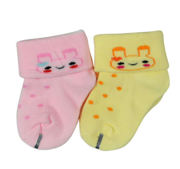 New Born Baby Socks Pack of 2 - Pink/Yellow-27962