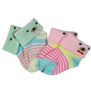 New Born Baby Socks, Pack of 2 - Pink/Green-0