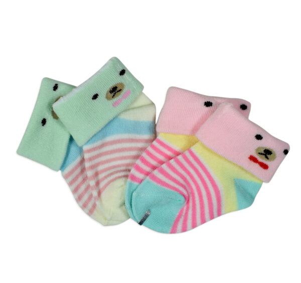 New Born Baby Socks, Pack of 2 - Pink/Green-0