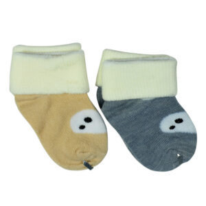 New Born Baby Socks, Pack of 2 - Brown/Grey-27985