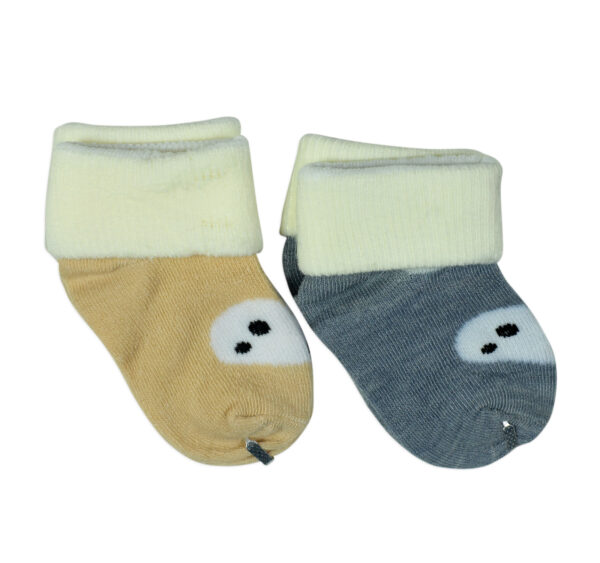 New Born Baby Socks, Pack of 2 - Brown/Grey-27985