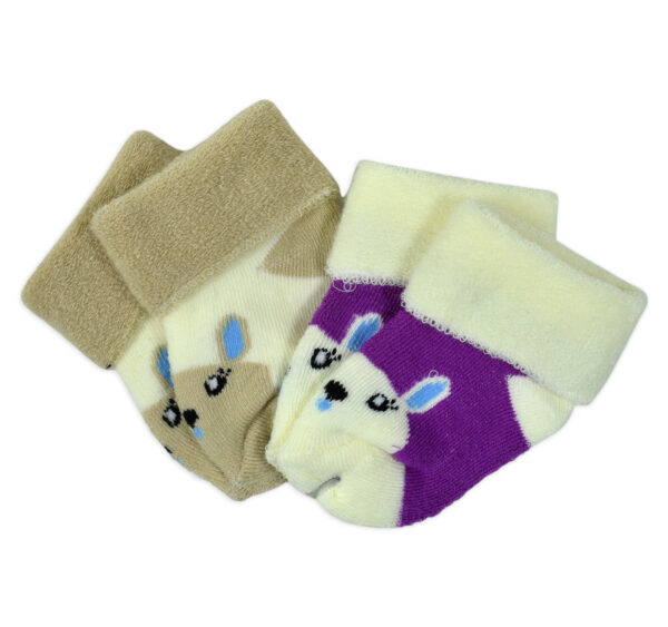 New Born Baby Socks Towel Pack of 2 - Purple/Brown-0