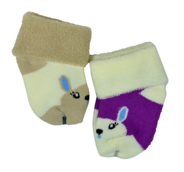 New Born Baby Socks Towel Pack of 2 - Purple/Brown-28053