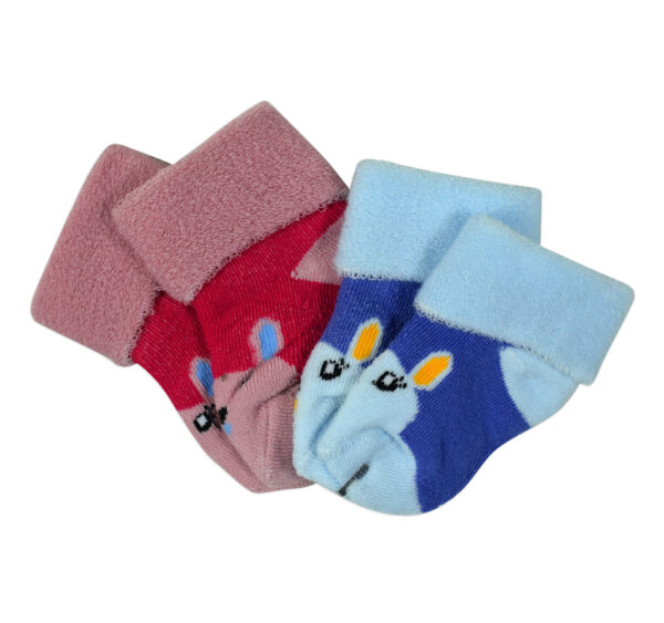 Newborn Baby Socks Towel, Pack of 2 - Mehroon/Blue-0