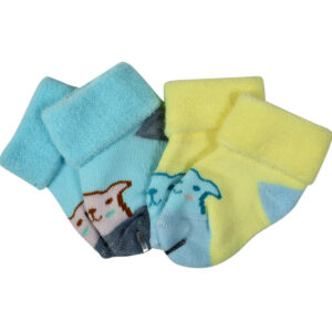 Newborn Baby Socks Towel, Pack of 2 - Blue/Yellow-0