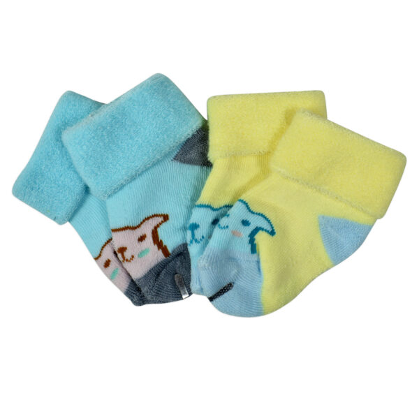 Newborn Baby Socks Towel, Pack of 2 - Blue/Yellow-0