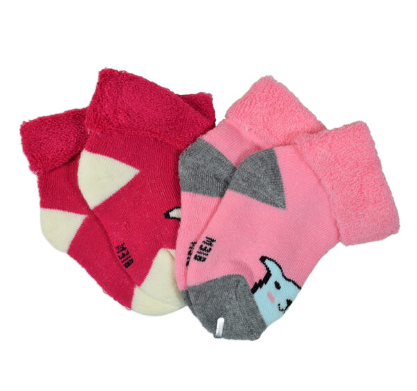 Newborn Baby Socks Towel Stuff Pack of 2 - Pink/Red-0