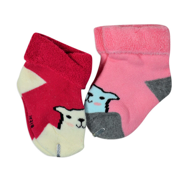 Newborn Baby Socks Towel Stuff Pack of 2 - Pink/Red-28076