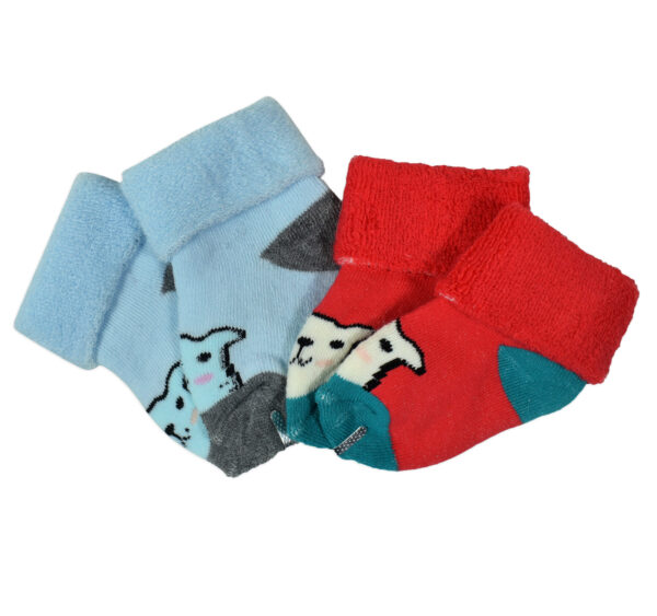 Newborn Baby Socks Towel Stuff Pack of 2 - Aqua/Red-0