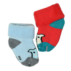 Newborn Baby Socks Towel Stuff Pack of 2 - Aqua/Red-28084