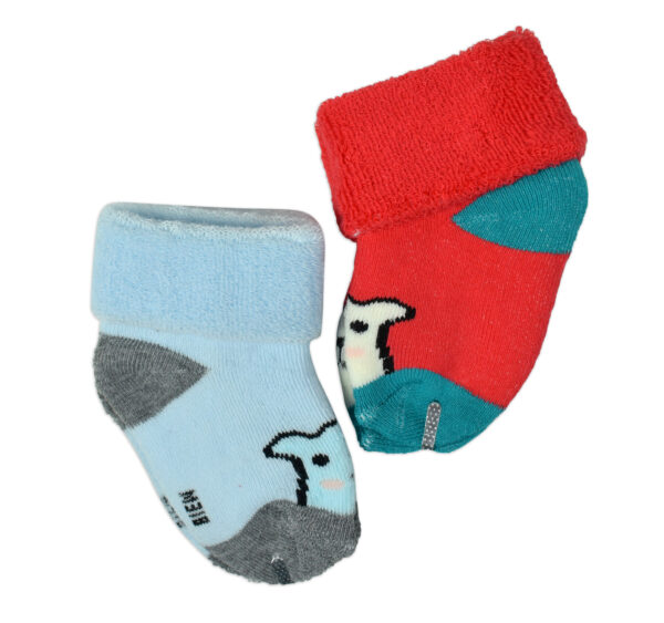 Newborn Baby Socks Towel Stuff Pack of 2 - Aqua/Red-28084