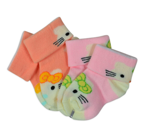 New Born Baby Socks, Pack of 2 - Peach/Pink-0