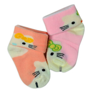 New Born Baby Socks, Pack of 2 - Peach/Pink-28004