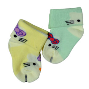 New Born Baby Socks, Pack of 2 - Yellow/Aqua-28008