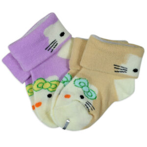 New Born Baby Socks, Pack of 2 - Purple/Brown-0