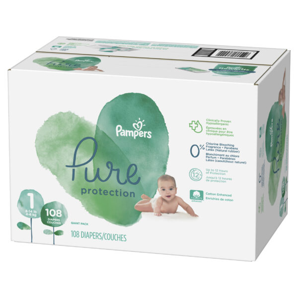 Pampers Pure Disposable Baby Diapers Size 1 - 108 Pcs-27287