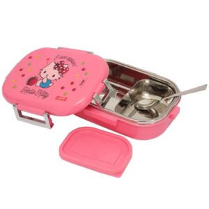 Jaypee Missteel Insulated Hello Kitty Plastic Lunch Box Set, 700ml, 3-Pieces - Pink-28440