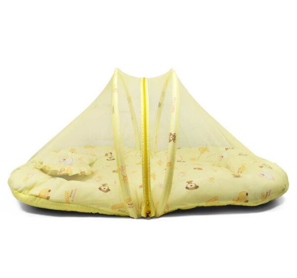 Gadda Set With Mosquito Net Premium Quality Velvet - Yellow-28694