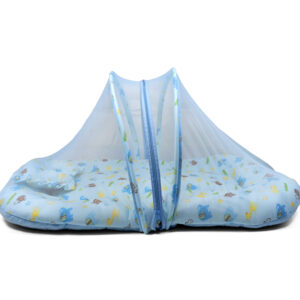 Velvet Gadda Set With Mosquito Net, Premium Quality - Sky Blue -28690