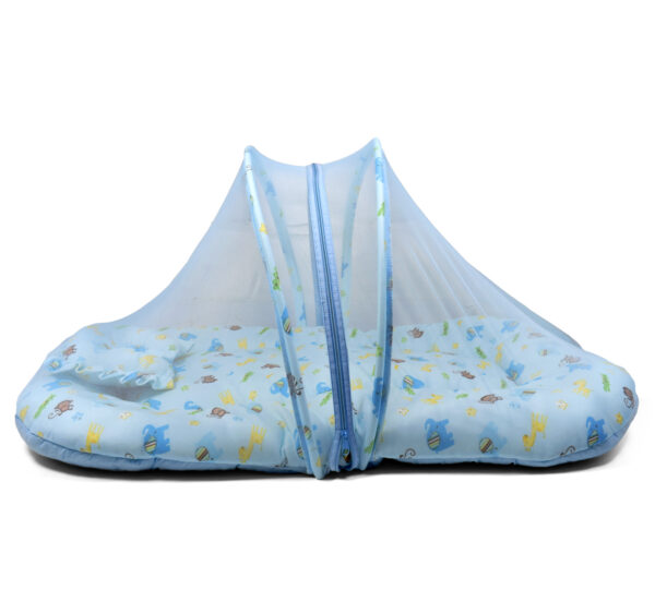 Velvet Gadda Set With Mosquito Net, Premium Quality - Sky Blue -28690