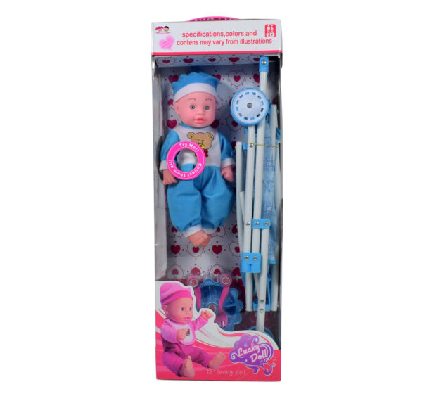 12" Inch Lovely Doll with Stroller Playset - Blue-0