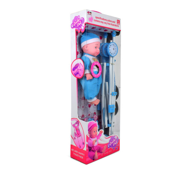 12" Inch Lovely Doll with Stroller Playset - Blue-28303