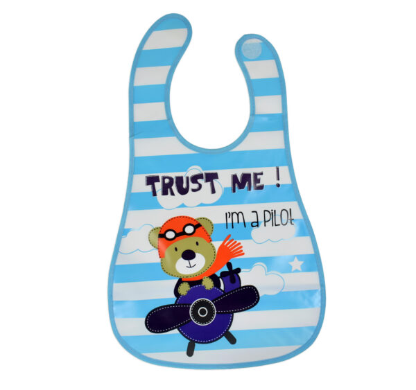 Baby Non-Spill Plastic Bib, I'm Pilot Print - Sky Blue-0