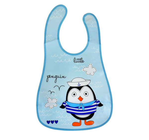 Baby Non-Spill Plastic Bib, Little Penguin - Aqua-0